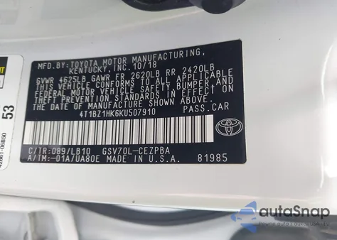 2019 Toyota Camry Xse/Xle z USA, uszkodzony, nr VIN 4T1BZ1HK6KU507910